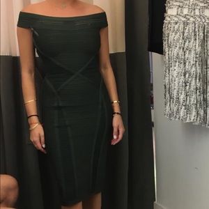 Herve Leger Off The Shoulder Green Dress Size XS